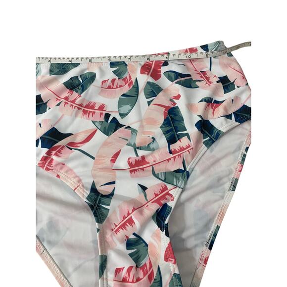 Romwe Bikini 2 pc Pink Green High Rise Size Medium Leaf Pattern - Picture 8 of 12